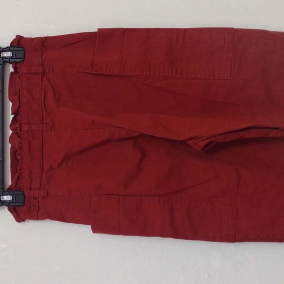 Zara Rusty Orange Paperbag High Waisted Cargo Twill Wide Leg Pants Size XS - Picture 5 of 8